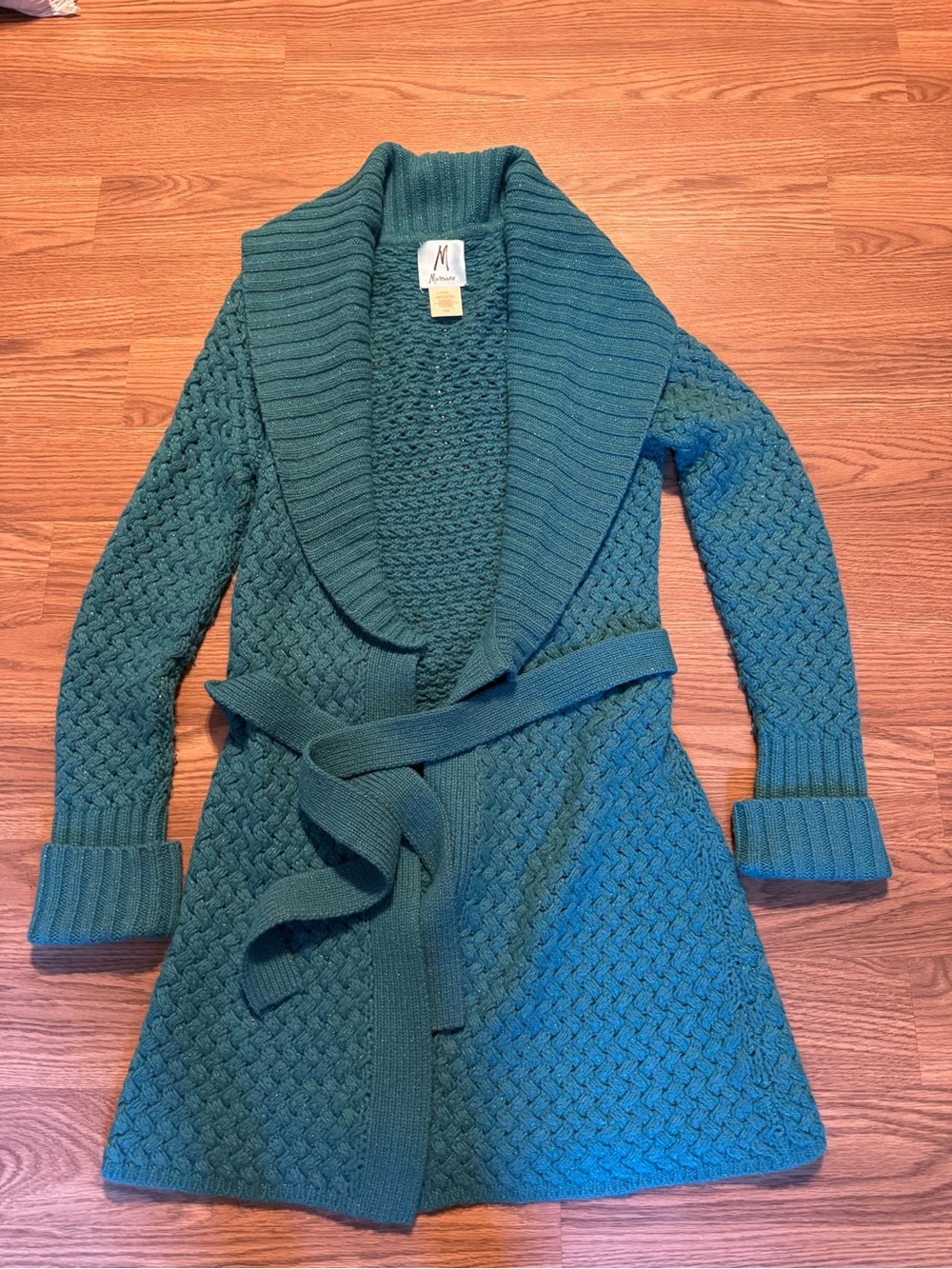 Marciano Blue? Shawl Collar Knit Belted Cardigan Sweater